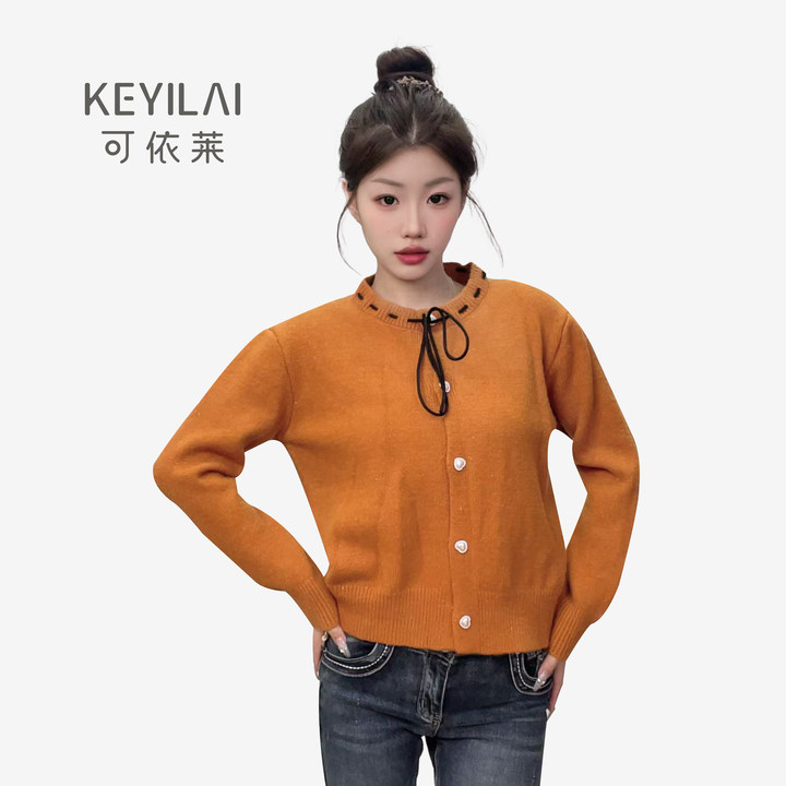 KYL可依莱-圆领毛衣外套设计感蝴蝶结系带针织开衫DY5C1B2304
