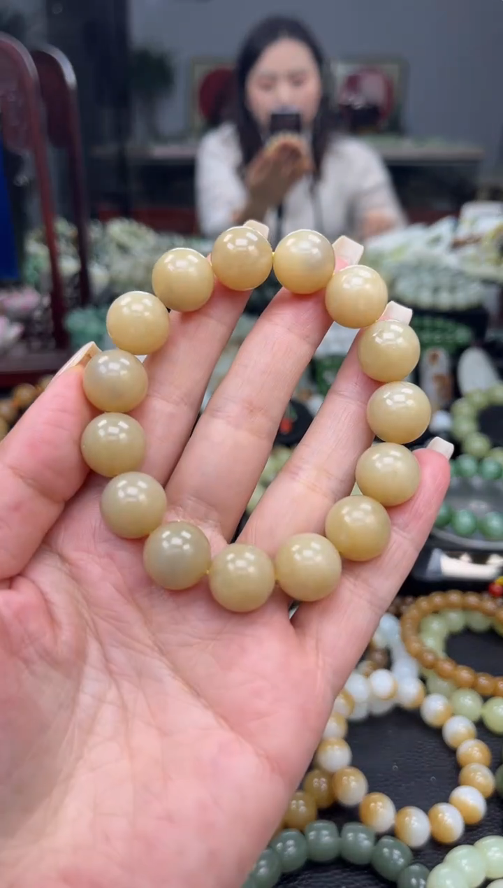 【闪购商品】和田玉手串未镶嵌新疆且末蜂蜜糖卡14
