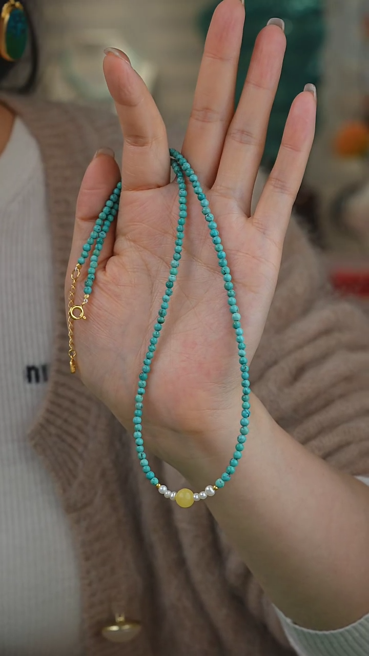 【闪购商品】绿松石项链银S925镀金镶嵌多样性发货