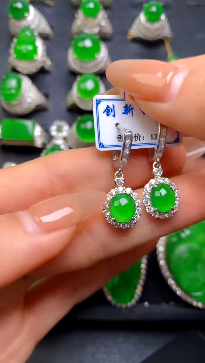【闪购商品】翡翠耳坠银S925镶嵌耳坠