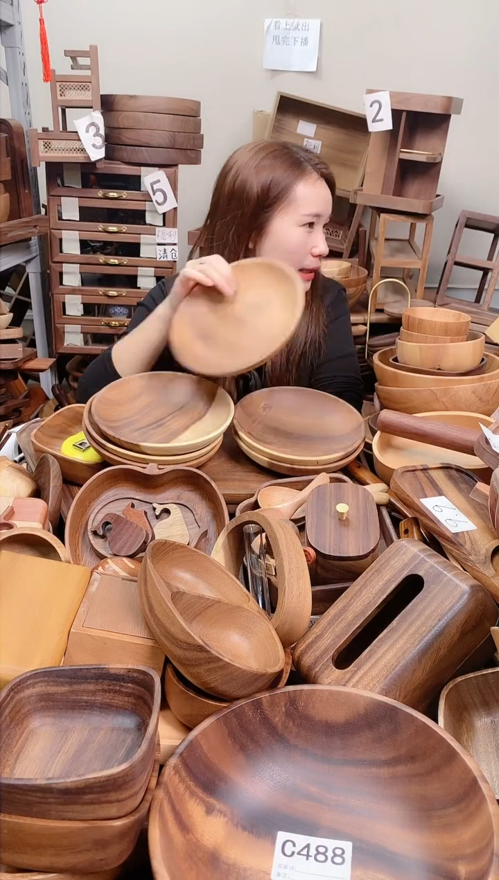 木 南美胡桃木深碟20*4.5cm  内销  A   直播间发