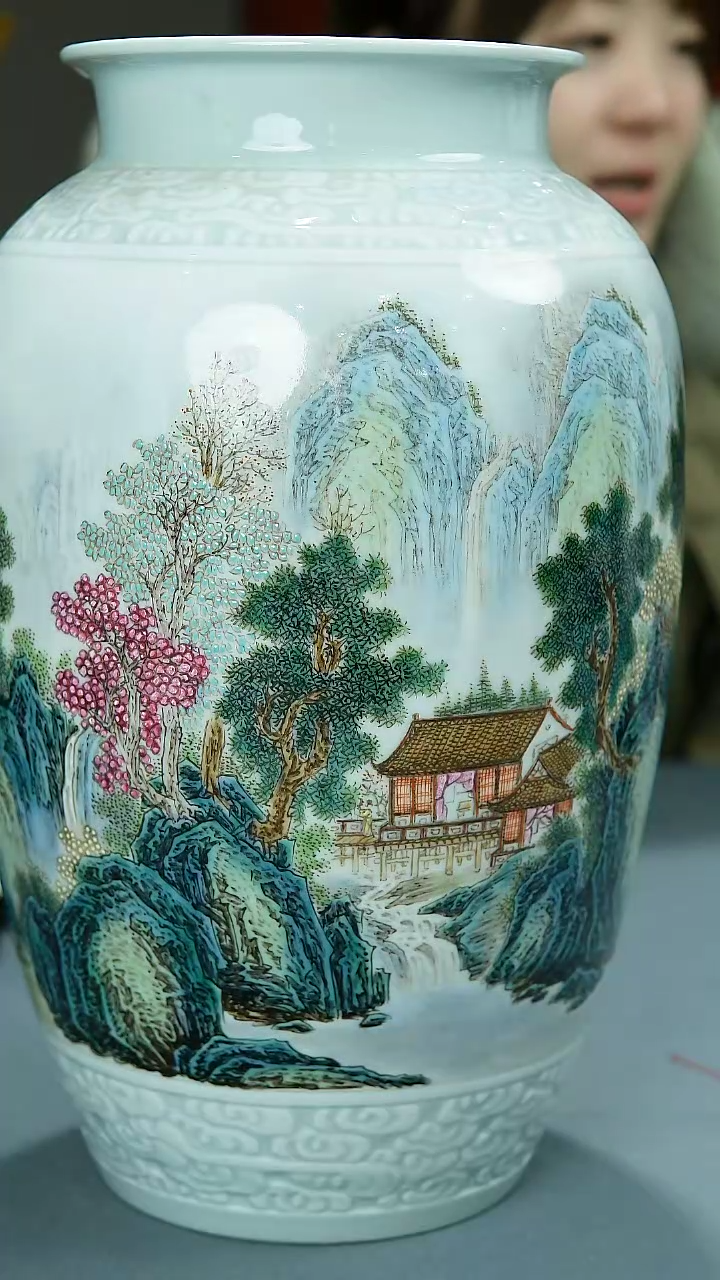 【闪购商品】官窑瓷画院347官窑瓷画院山水赏瓶