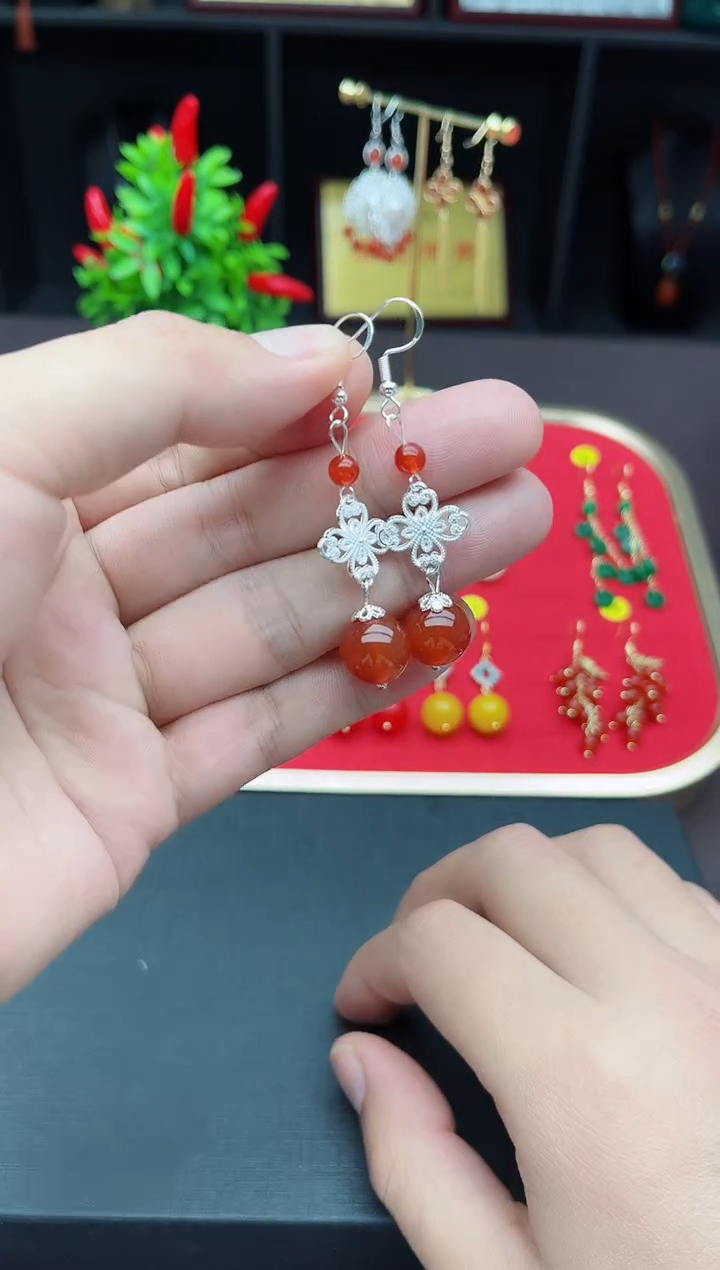 【闪购商品】南红玛瑙耳饰银S925镶嵌421000