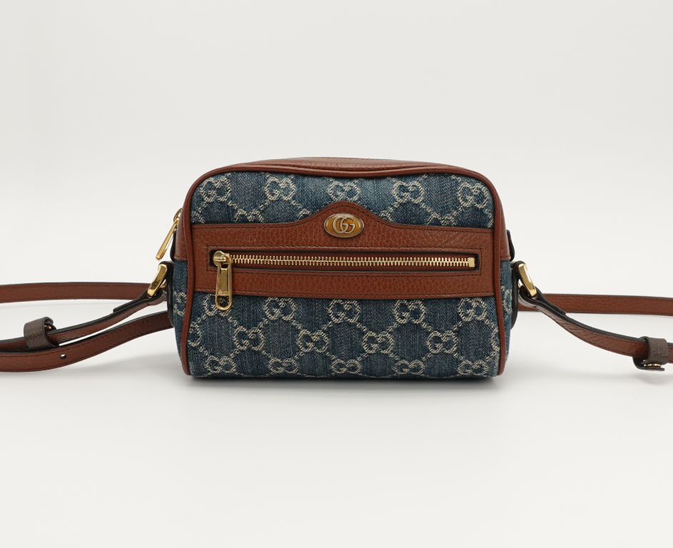 95新 GUCCI/古驰 GGS古驰Ophidia相机包蓝色金扣牛仔丹59068079