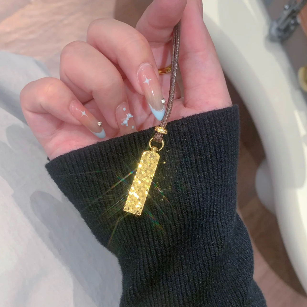 铜合金项链 新中式国潮碎碎冰四方来财实心小方砖项链爆闪毛衣链