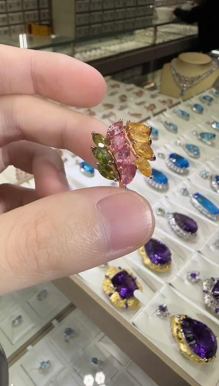 银S925镶嵌戒指碧玺麦穗设计款设计款多样性发一件