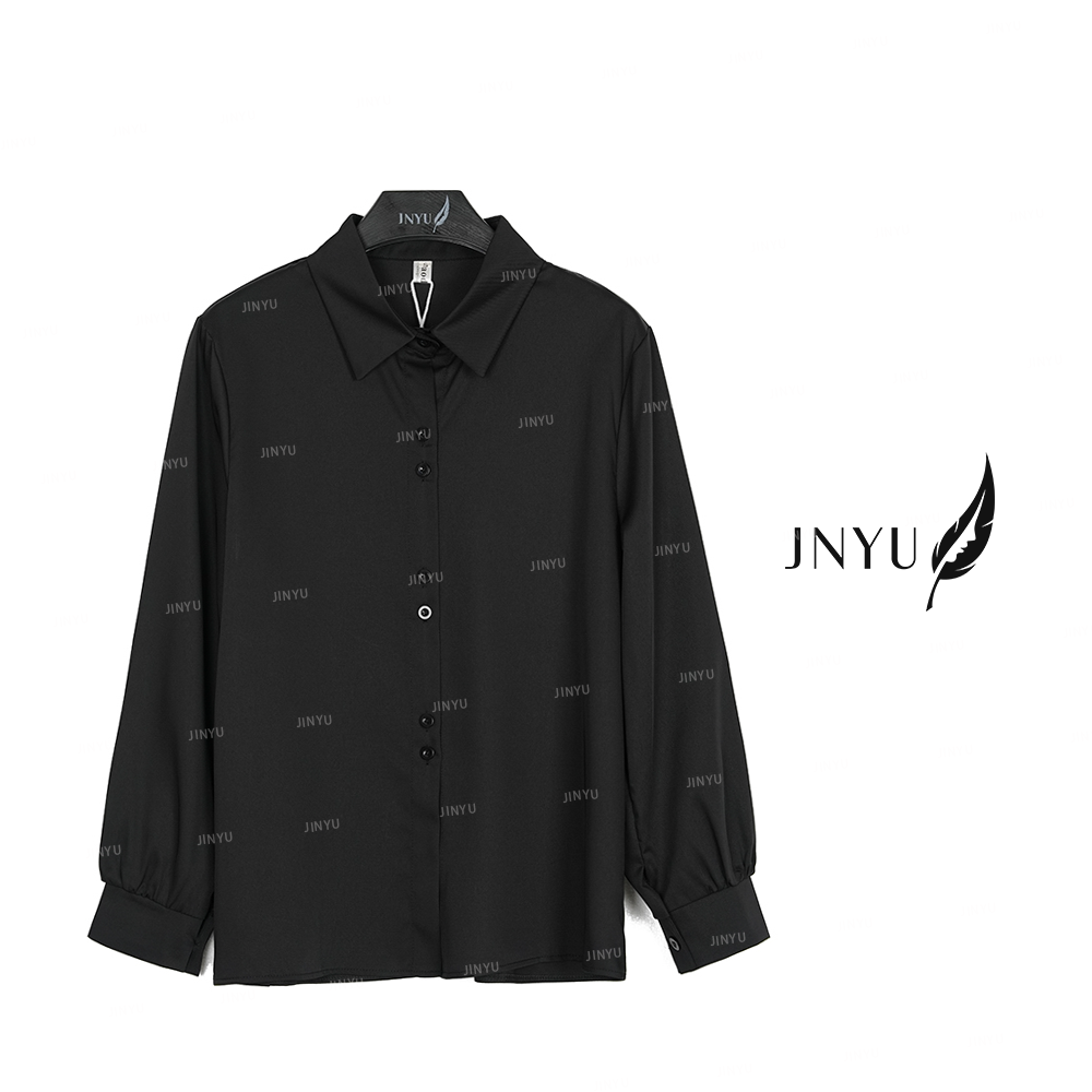 【JNYU】2025早春新款雪纺衬衫女设计感时尚黑色上衣JYYJY1878