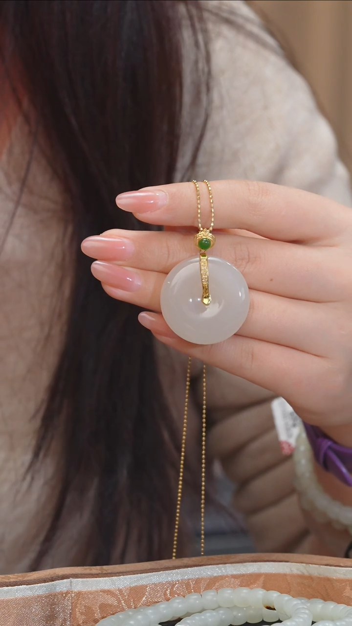 【闪购商品】和田玉吊坠不含链18K金镶嵌藕粉@@N4260