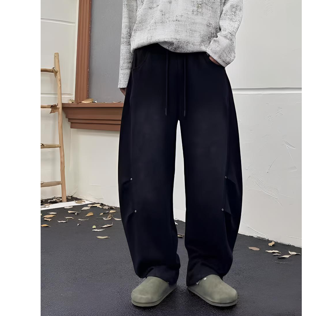 【7号潮品】mc960129小众设计设计师潮牌铆钉榫卯弯刀裤加绒抽绳
