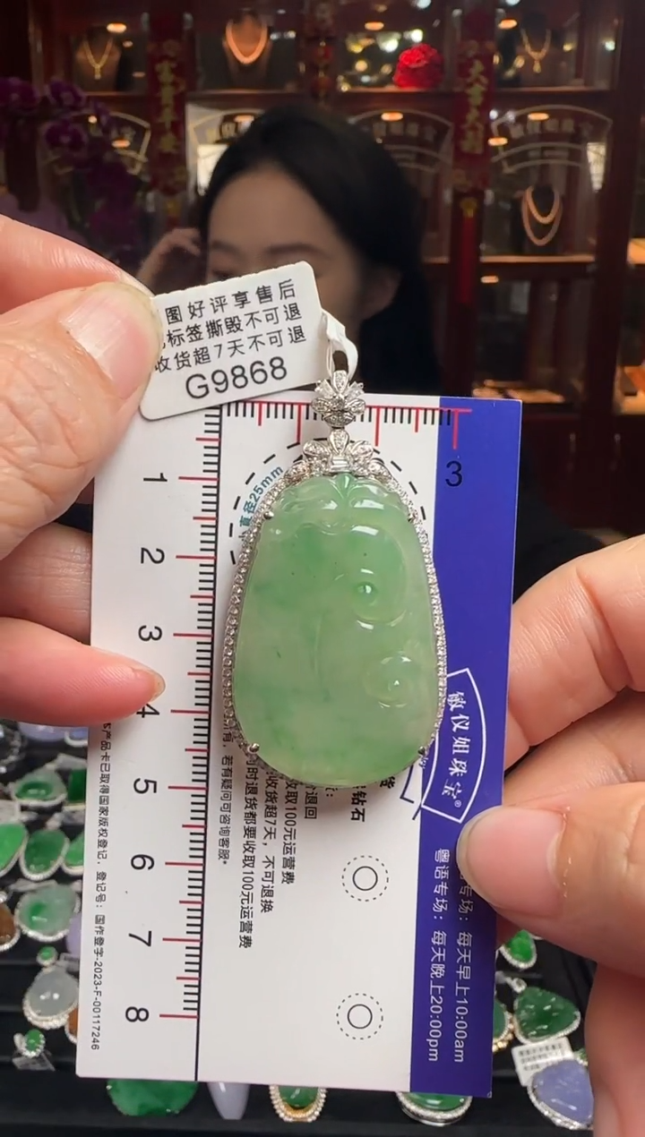 【闪购商品】翡翠颈饰18K金镶嵌G9868冰飘绿如意