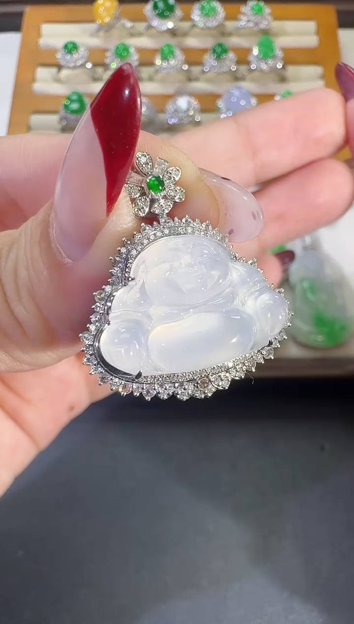 吊坠(不含链)18K金镶嵌翡翠【源头工厂】钻石镶嵌