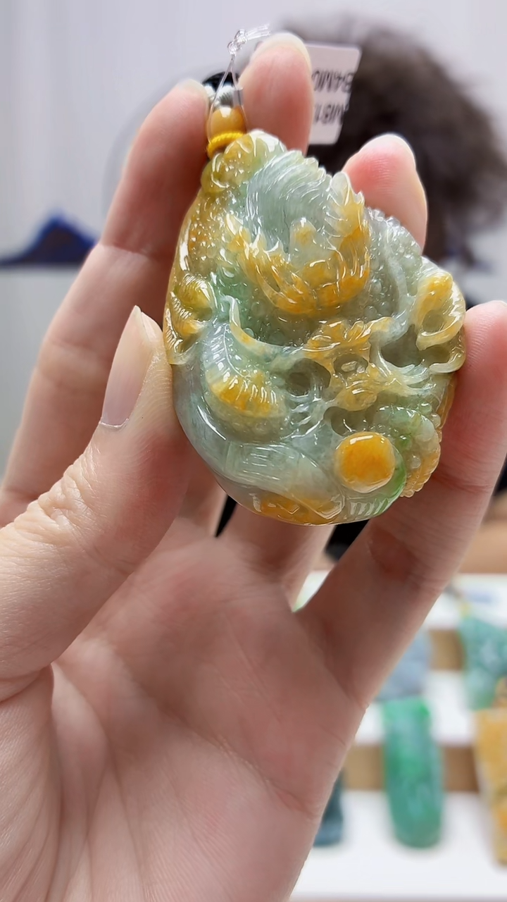 未镶嵌定制翡翠4688zm-毛货挂件龙牌7