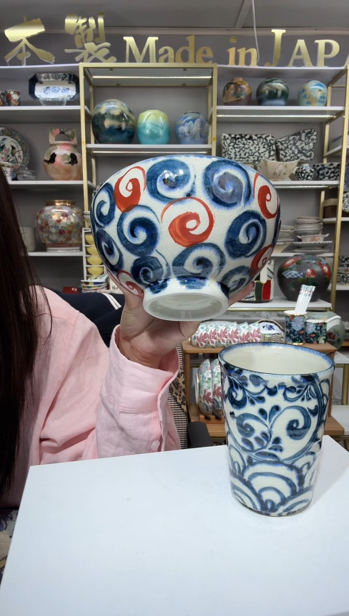陶瓷宗山窑面丼碗15.5cm-赤绘旋涡
