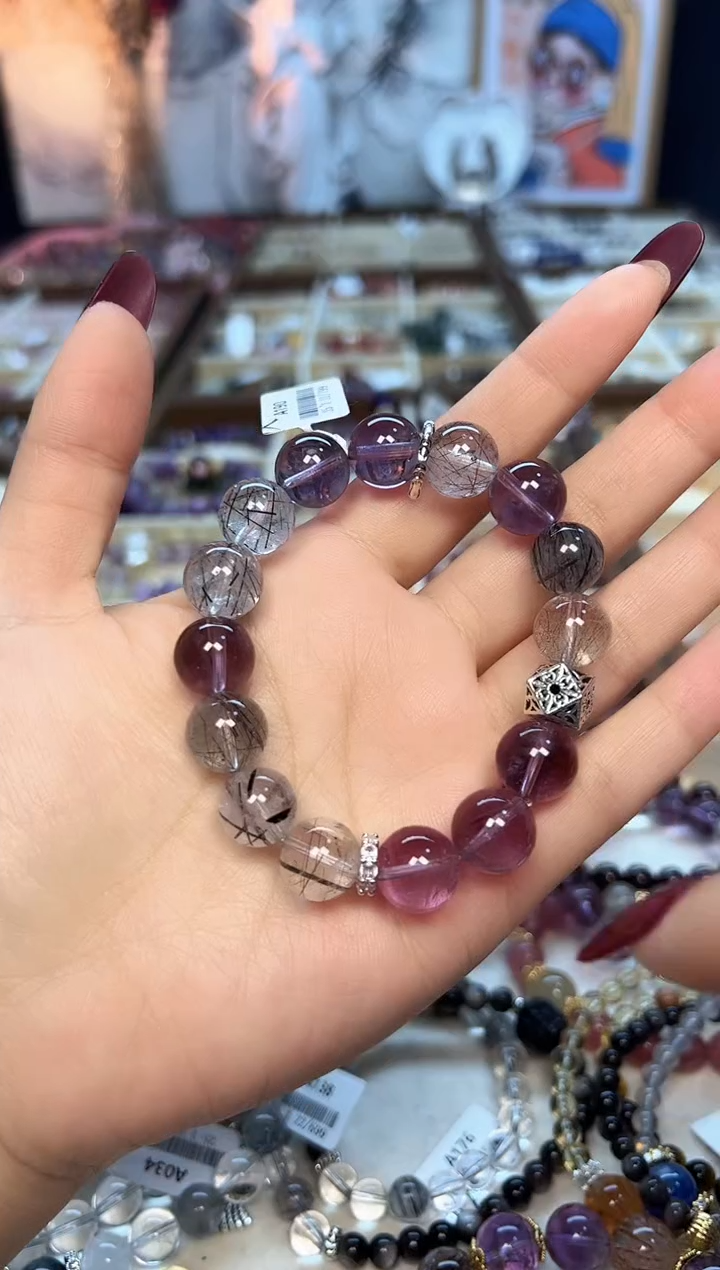 【闪购商品】水晶手链未镶嵌A190 天然黑发+紫水晶手串