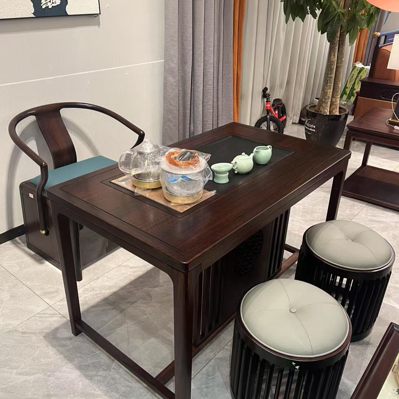 1.2米长小茶台高档----黑檀全实木时尚轻奢新中式茶台茶桌