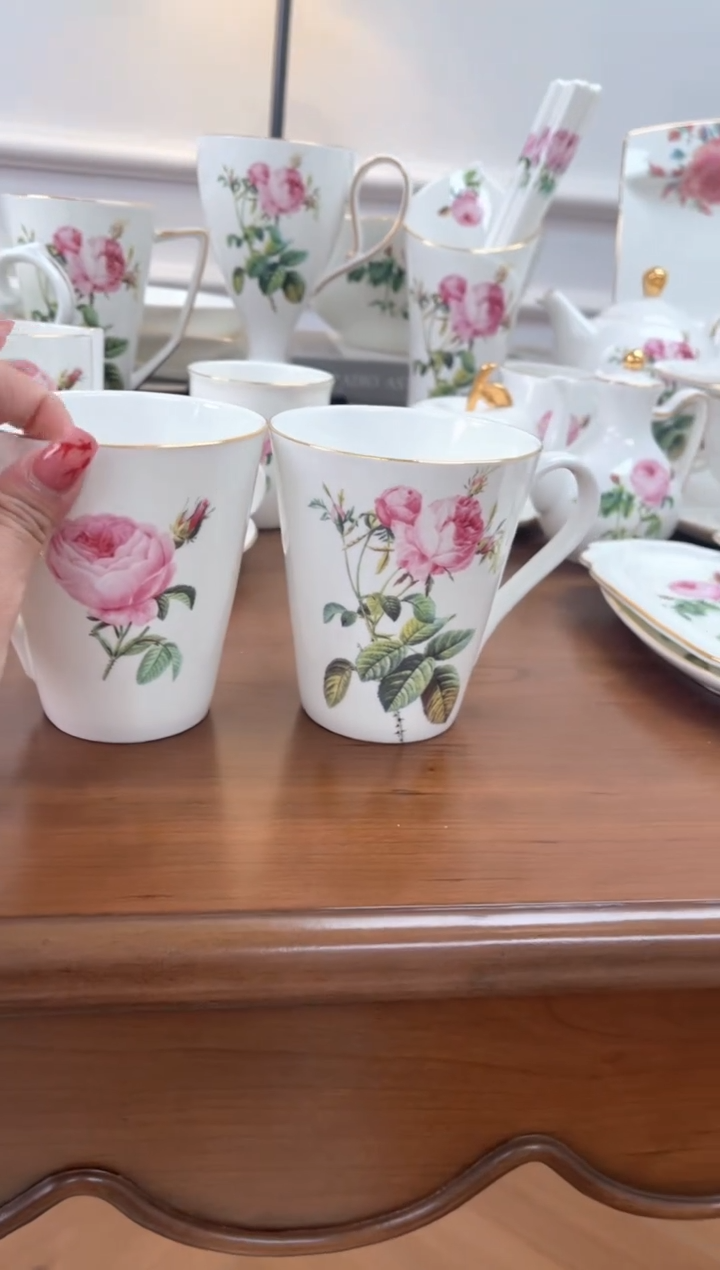 【闪购商品】碗玫瑰高骨骨瓷2个马克杯