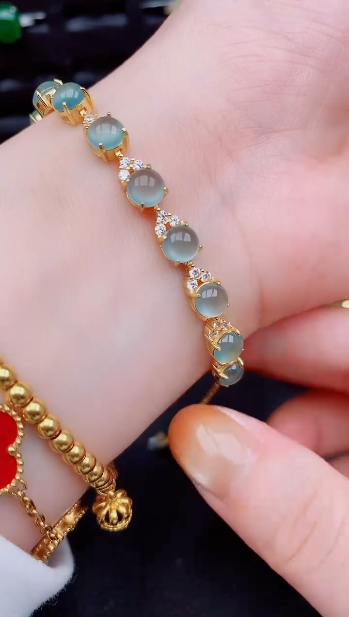 【闪购商品】翡翠手链银S925镶嵌天然a货翡翠215