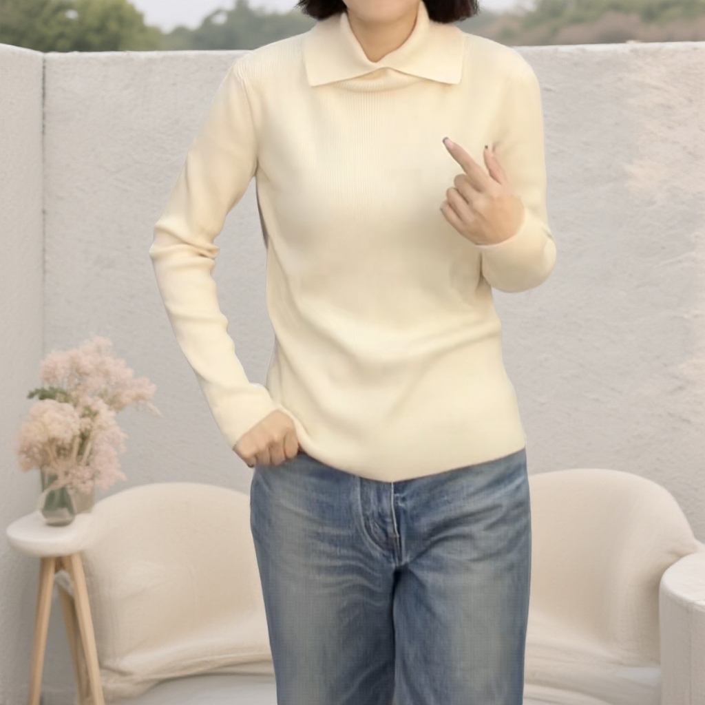 未使用 DIOR/迪奥 Dior 米色翻领长袖针织衫 米色36