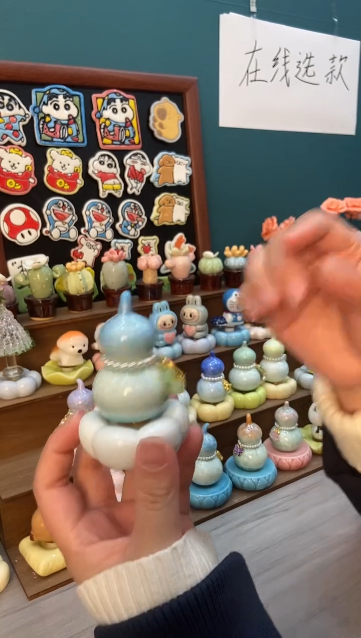 摆件陶天蓝葫芦景德镇陶瓷摆件1个装