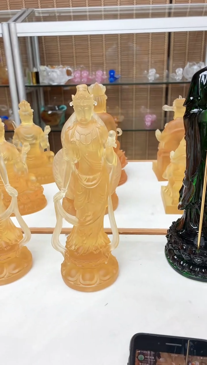 手工艺品琉璃琥珀色日光菩萨24公分