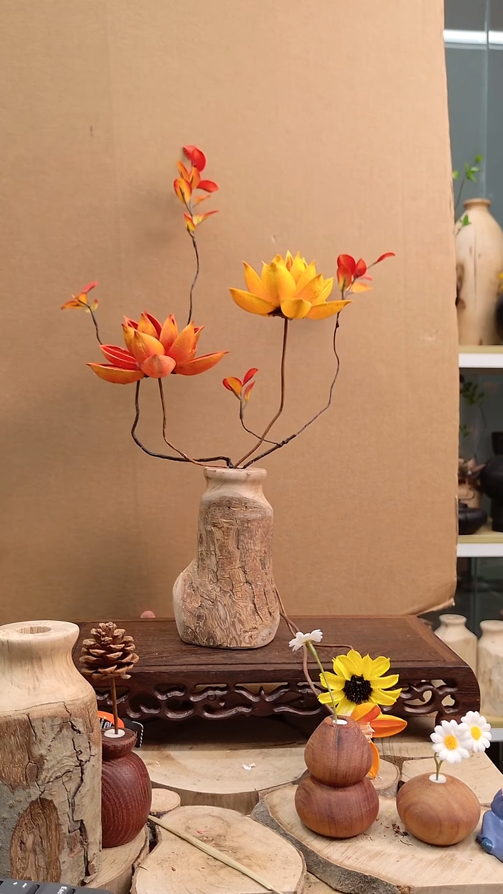 木实木花瓶配花一套