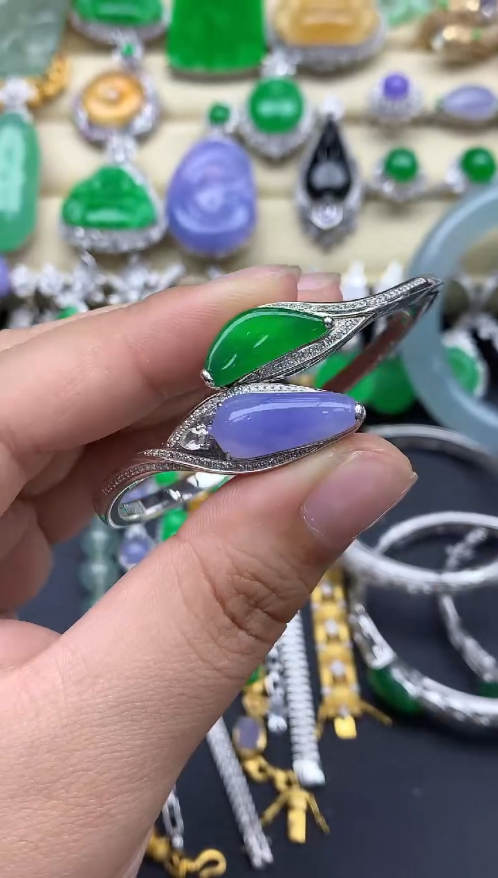 翡翠手镯18K金镶嵌694-春日珠宝