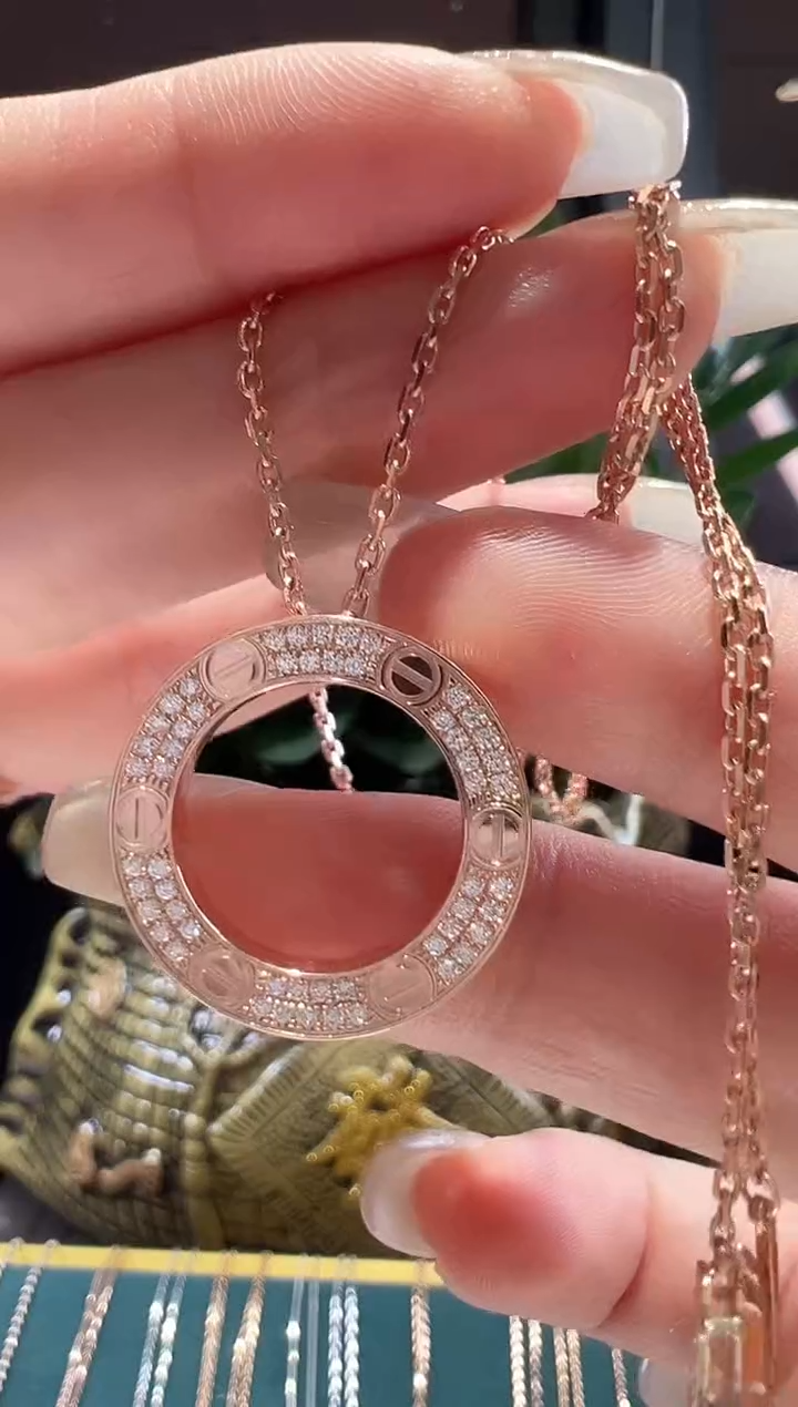 套链钻石18K金镶嵌满钻大饼项链K红