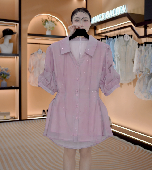 “轻语”法式春夏慵懒感中长款宽松休闲衬衫套装   Y671