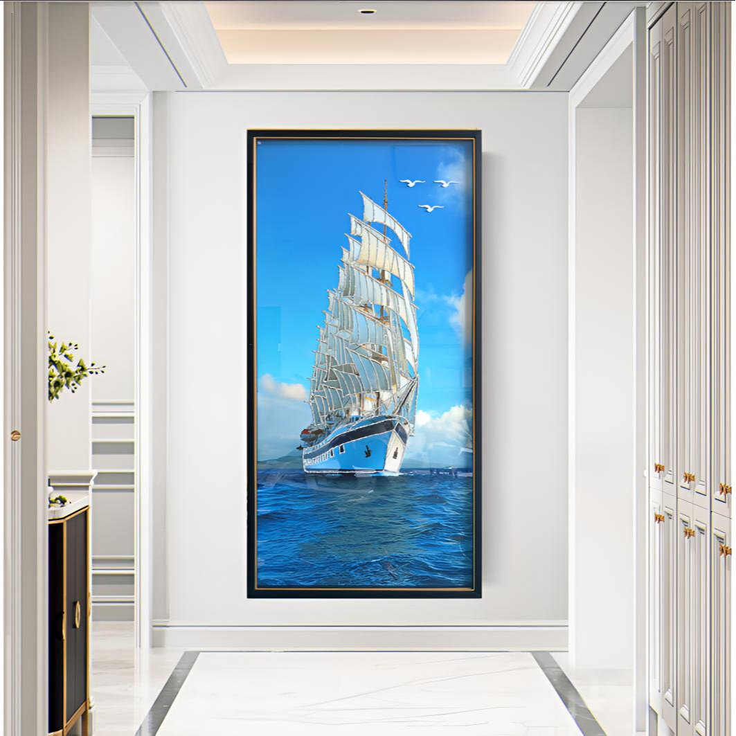 钢化玻璃【一帆风顺】入户装饰画现代简约走廊轻奢高档壁画大气玄关