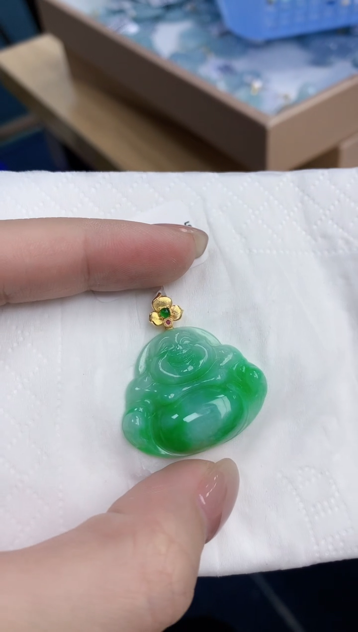 【闪购商品】翡翠颈饰18K金镶嵌天然缅甸翡翠A货