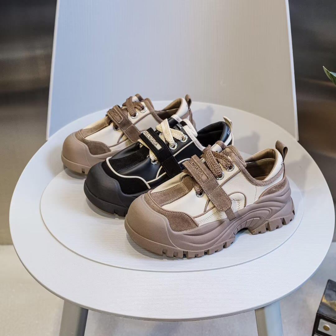 正品厚底老爹鞋女2025新款丑萌休闲复古大头面包百搭运动鞋6813-1