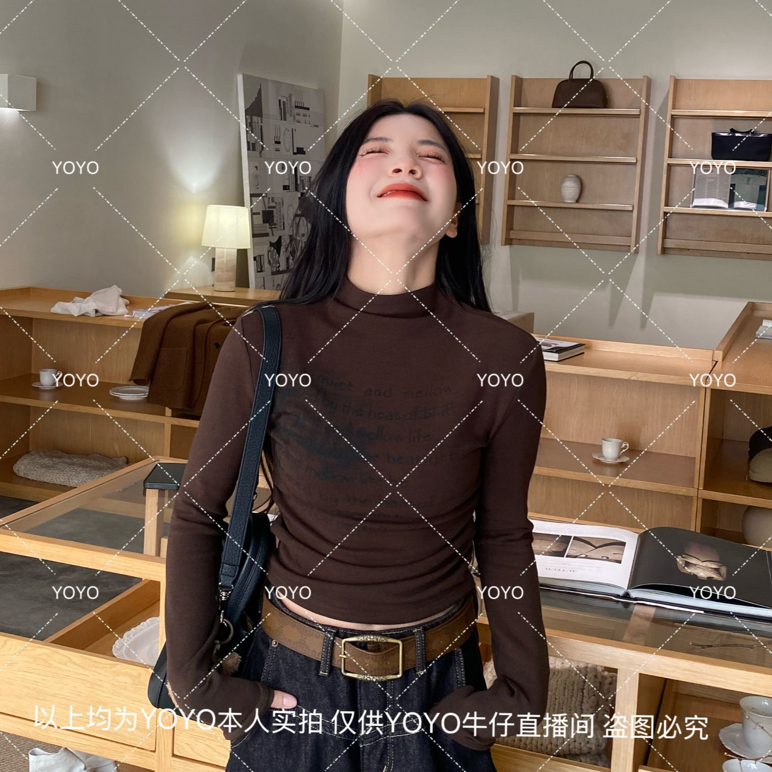 YOYO自制2【字母收腰】磨毛冬款显瘦修身时尚百搭设计感长袖上衣