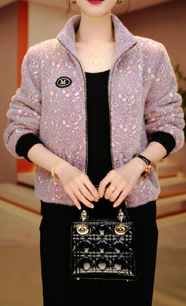 牡丹花开-新款双面穿加绒印花气质上衣外套百搭显瘦时尚