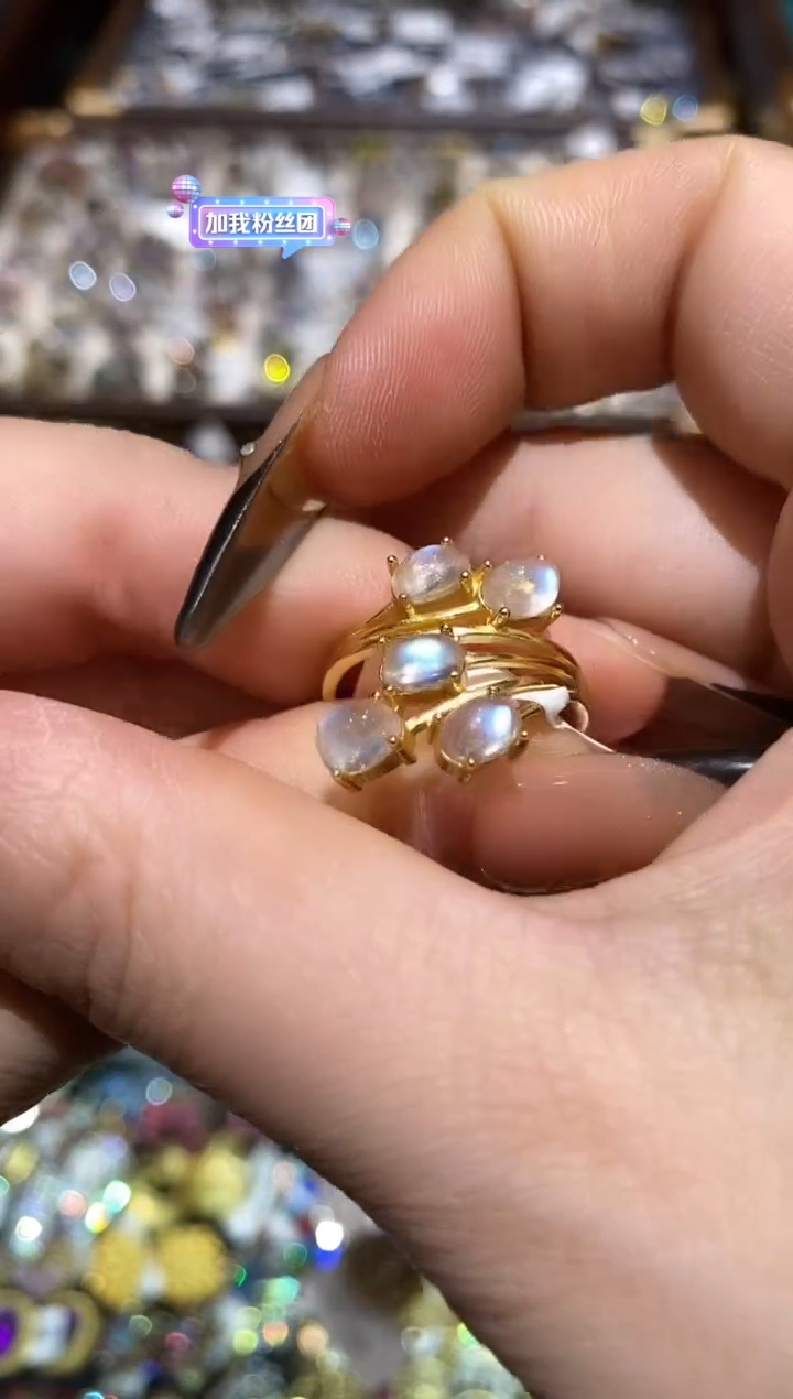 银S925镶嵌戒指月光石橙楚楚珠宝中古甄选不退换