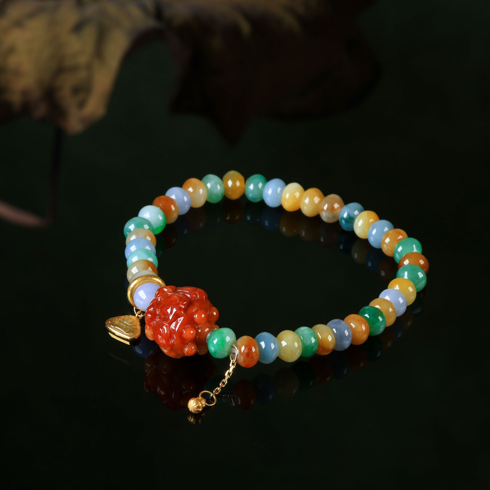 【意婵】《万象莲心》18k金天然缅A腾冲老料翡翠单圈手串-917142