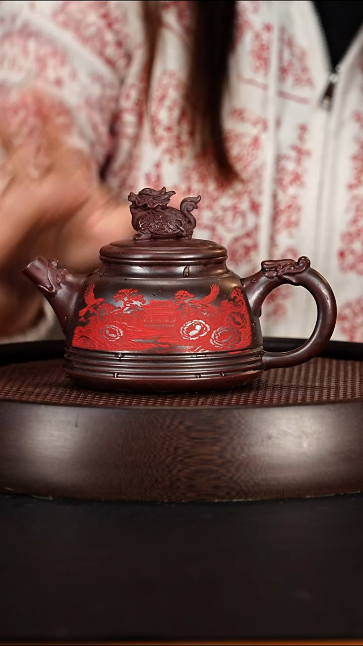 茶壶紫砂宜兴紫砂壶铁血红砂柴烧炫彩金钟300cc