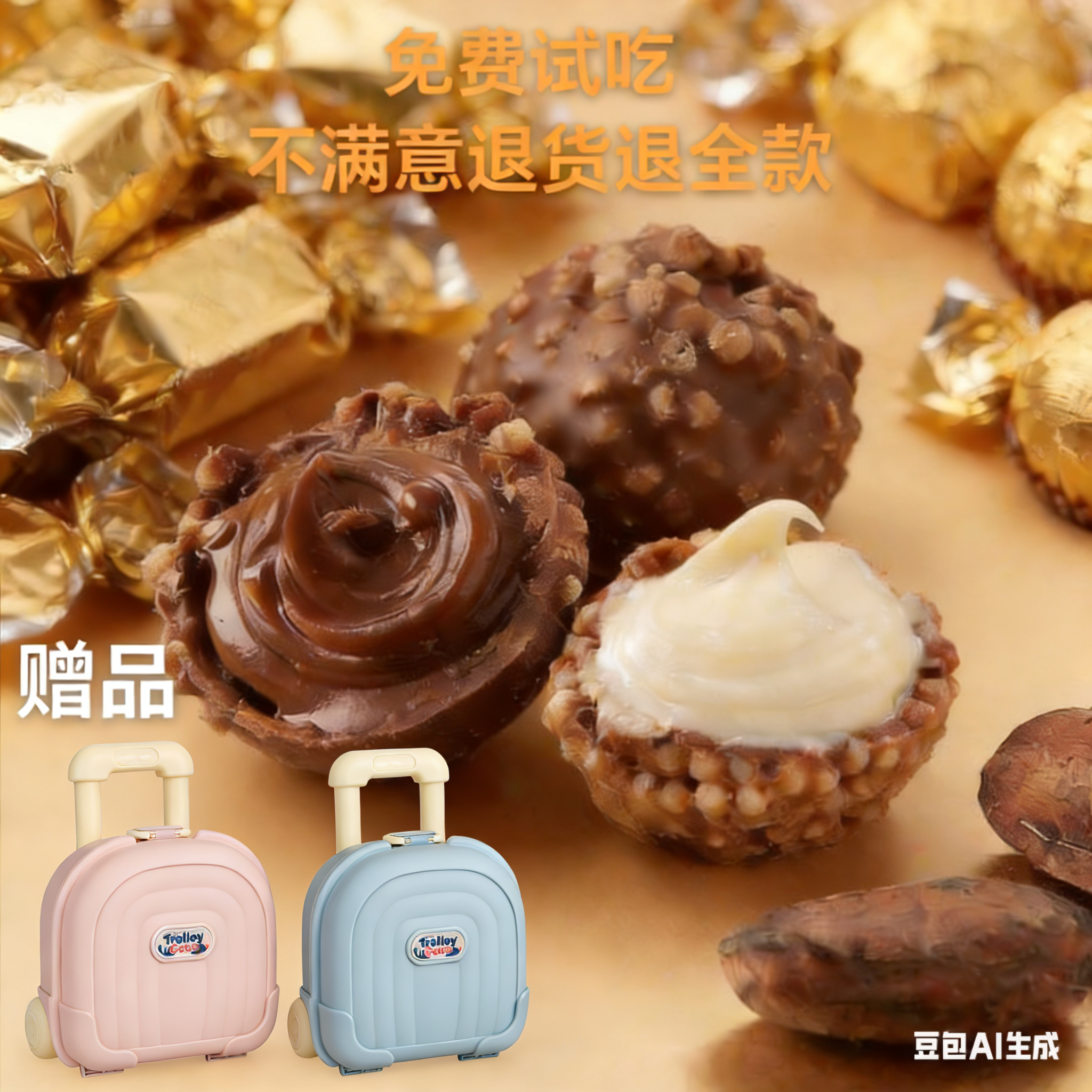 【元旦送桶】金沙巧克力球爆浆零食结婚喜糖夹心巧克力球送拉杆箱