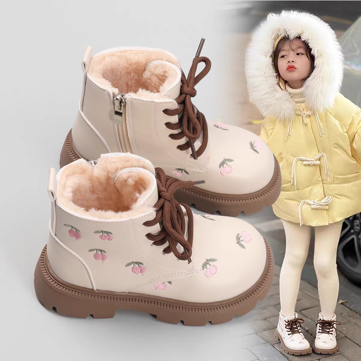 【商场撤柜】儿童马丁靴2025秋冬新款小女孩大棉时尚绣花女童公主软