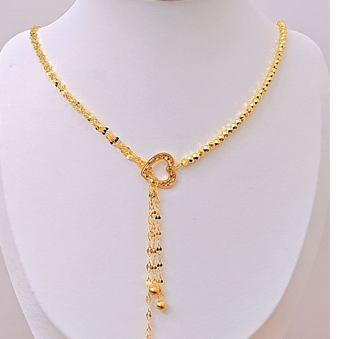 金灵王时尚黄金足金5D无氢工艺爱心提溜项链精致百搭抽拉精致精美