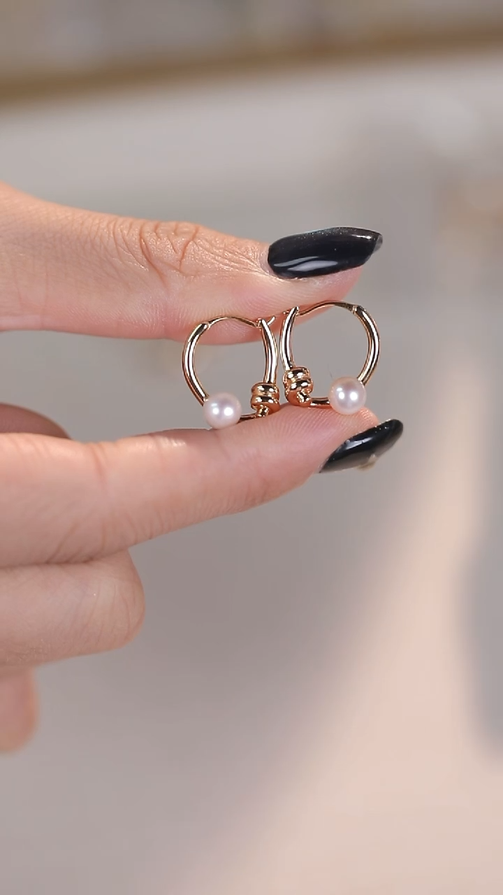 银S925镶嵌耳饰淡水珍珠 【无包装】玫瑰金色