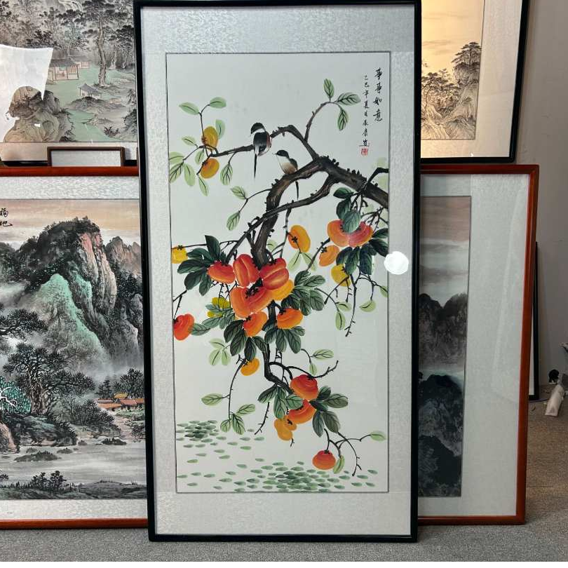 纯手绘-柿柿如意168*86（玄关）新中式国画挂画