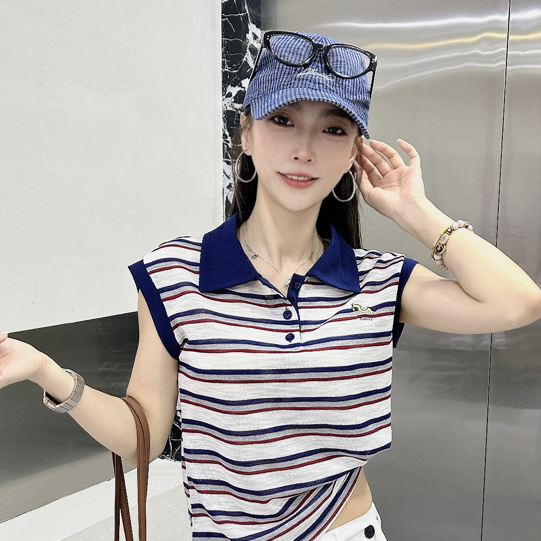 9585时尚百搭款竹节棉条纹polo衫