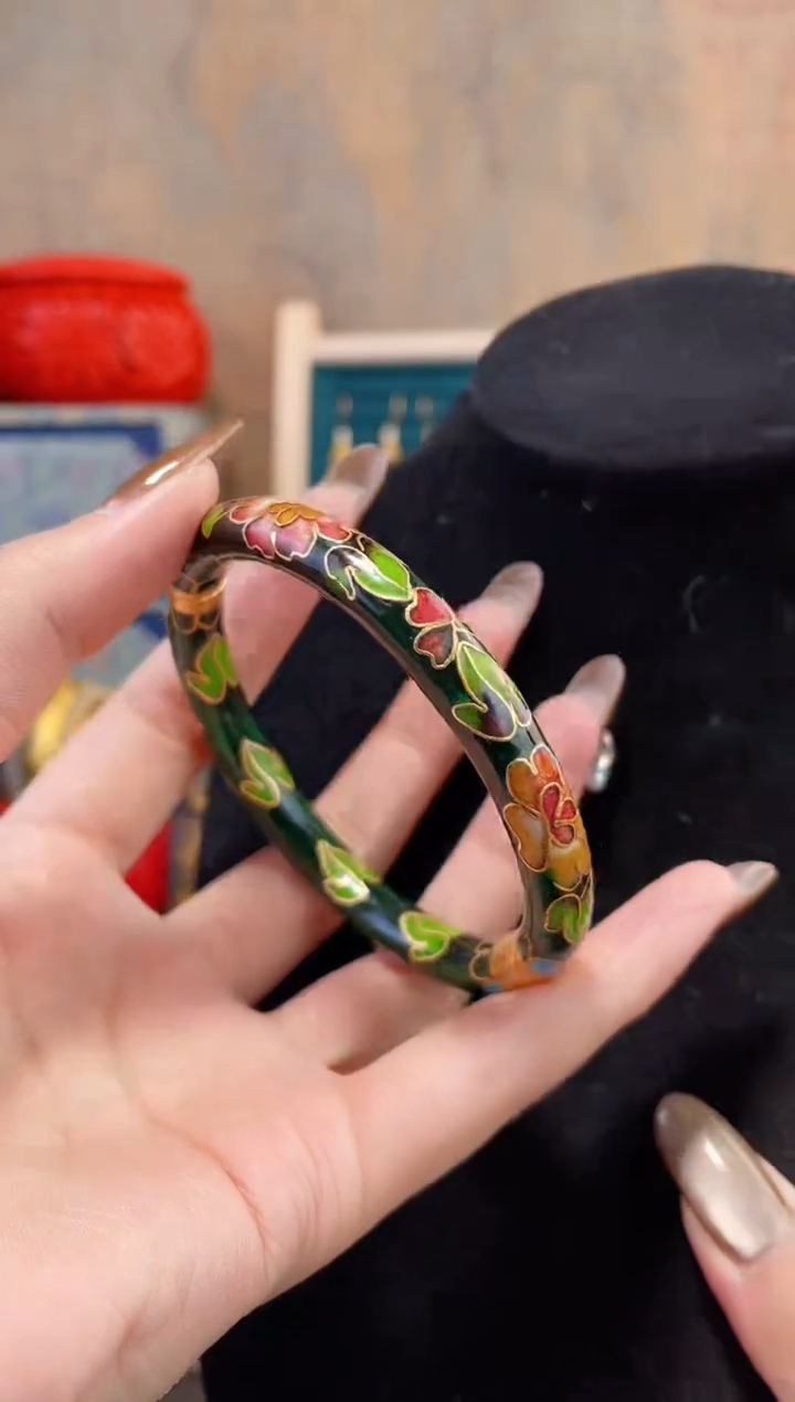 【闪购商品】非遗景泰蓝银蓝开口镯子绿色