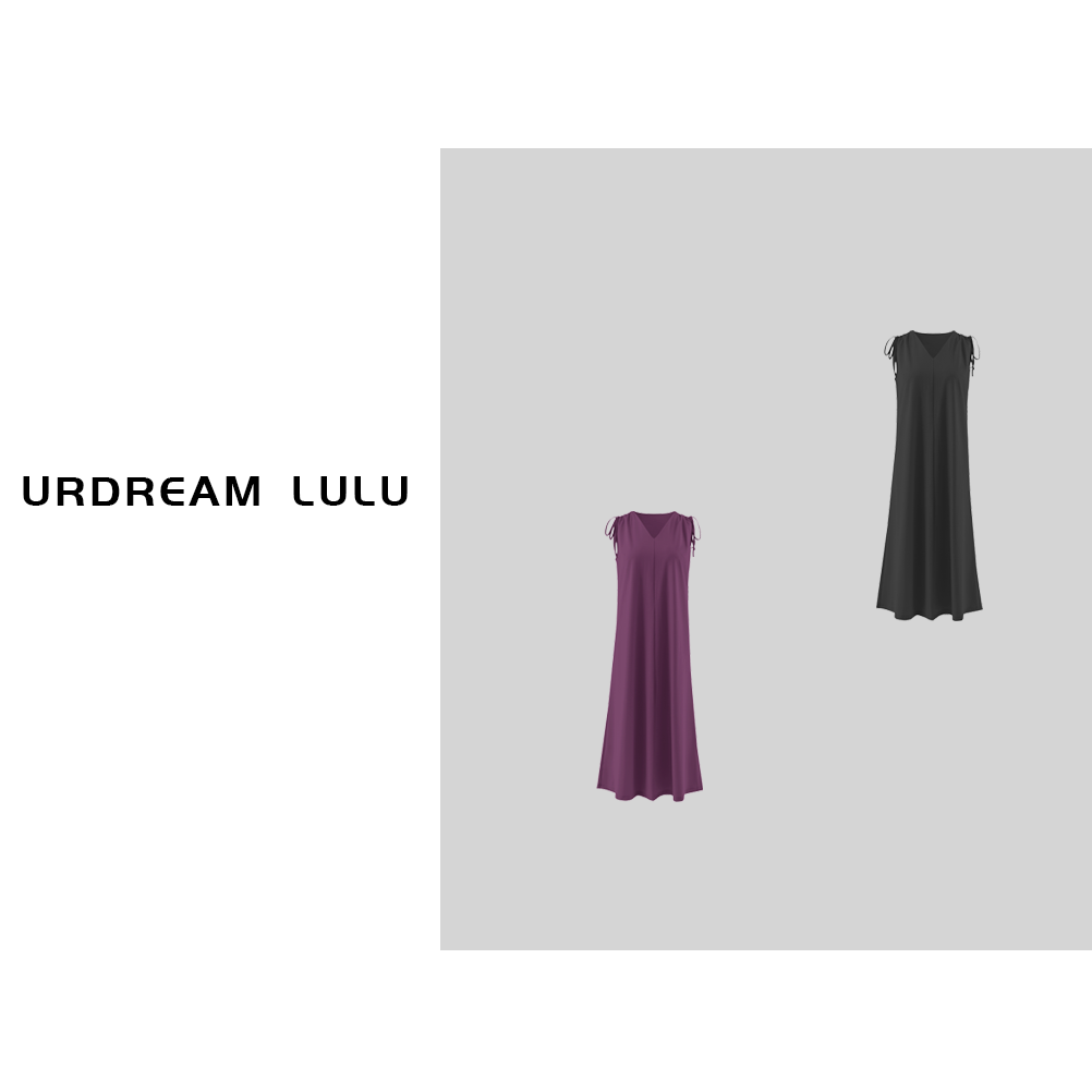 [万般美] 棉莱赛尔V领系带抽绳长裙凉感抑菌宽肩连衣裙-P3408