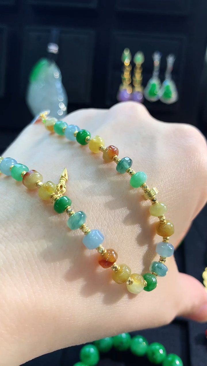 【闪购商品】翡翠手链18K金镶嵌手链
