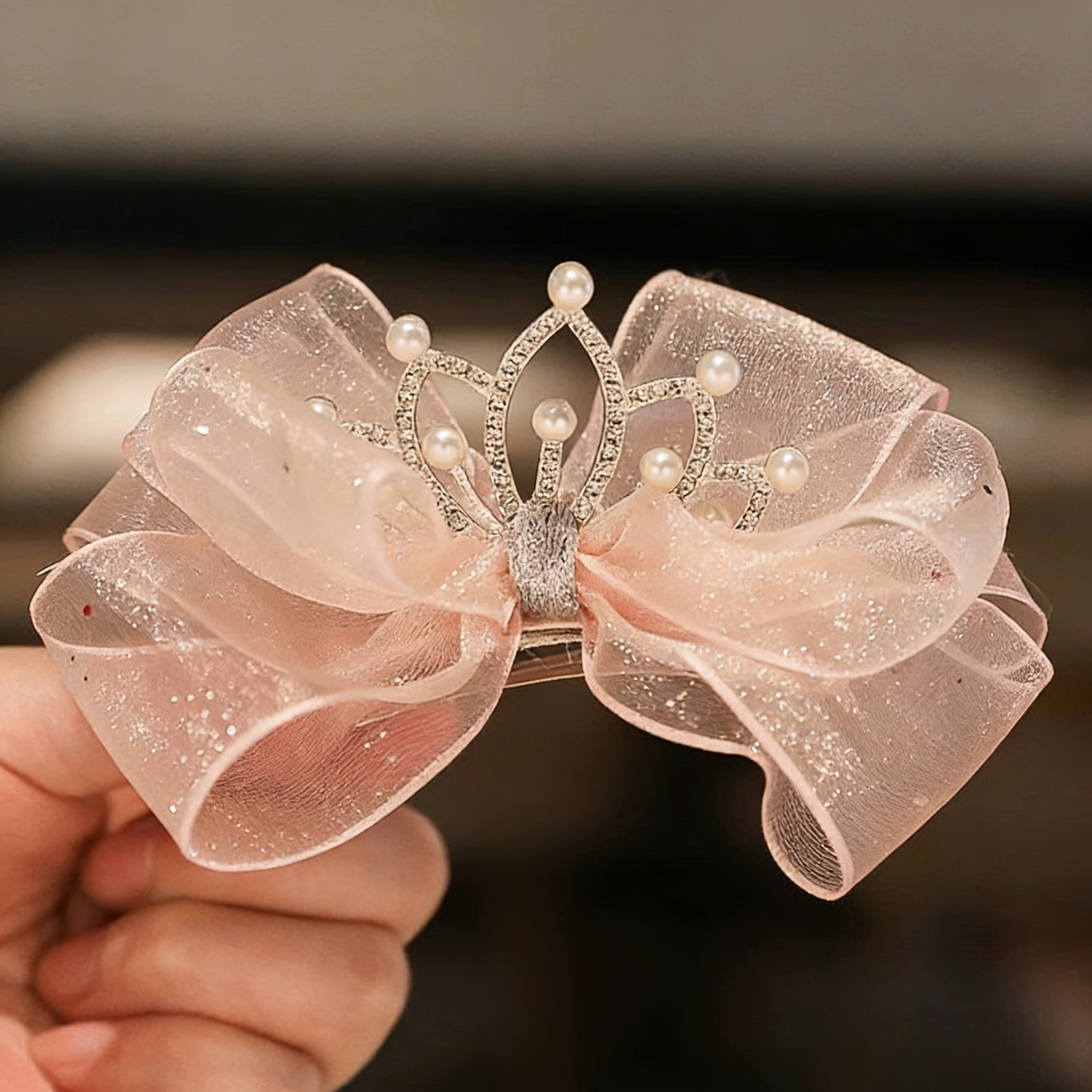 儿童发夹女童蝴蝶结发饰公主皇冠头饰小女孩顶夹宝宝表演发卡头饰