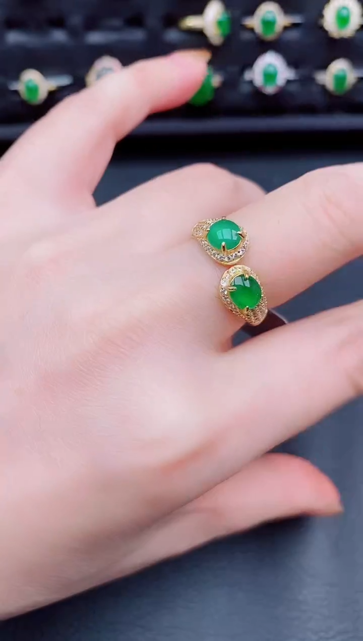 【闪购商品】翡翠戒指银S925镶嵌天然a货翡翠80