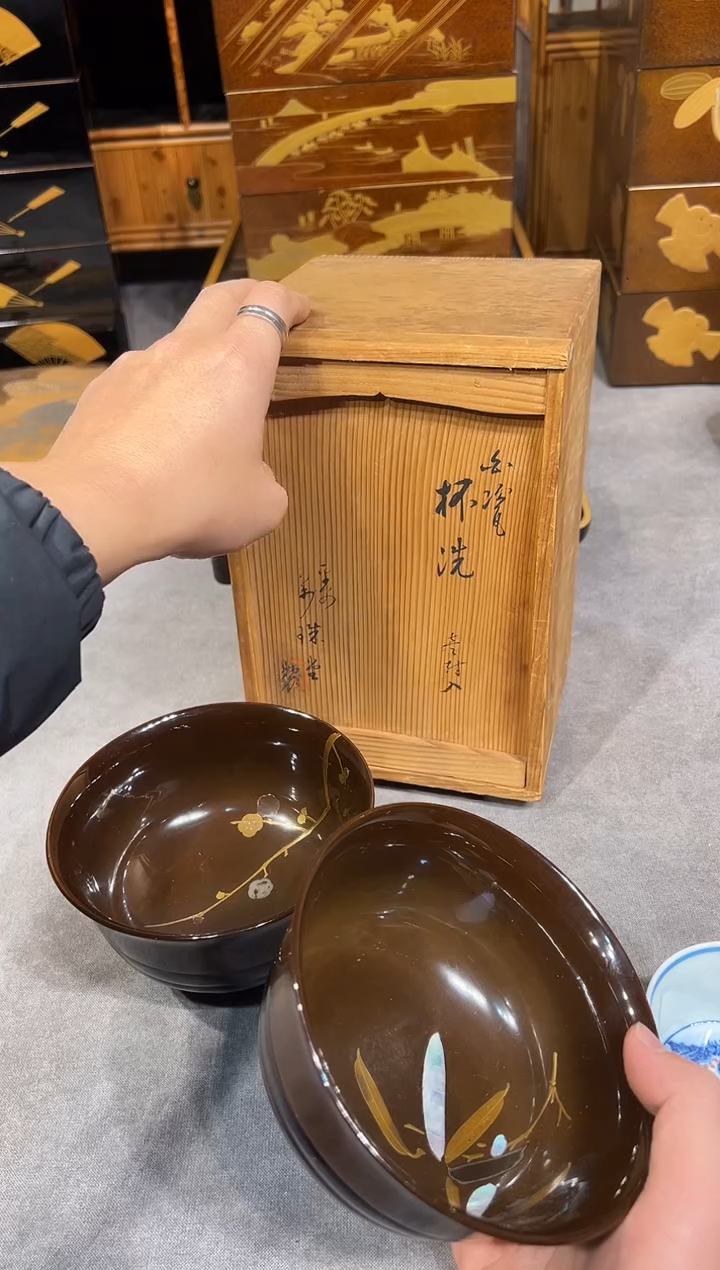 杯洗一对 大漆漆器大漆漆器