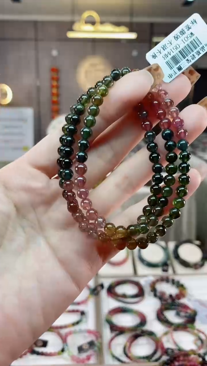 【闪购商品】碧玺三圈手串5mm+未镶嵌一物一证dan