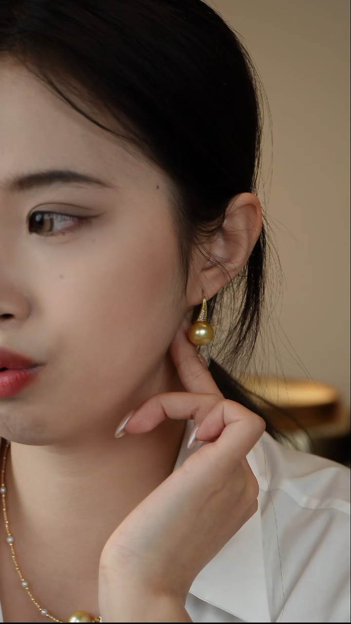 【闪购商品】海水珍珠耳饰银S925镶嵌金珠高跟鞋11.9